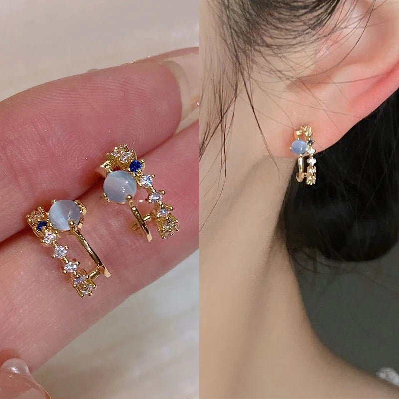 LATS 2022 New Trendy French Retro Opal Zircon Earrings for Women Gril Grace Stud Earring Fashion Elegant Jewelry Party Gift