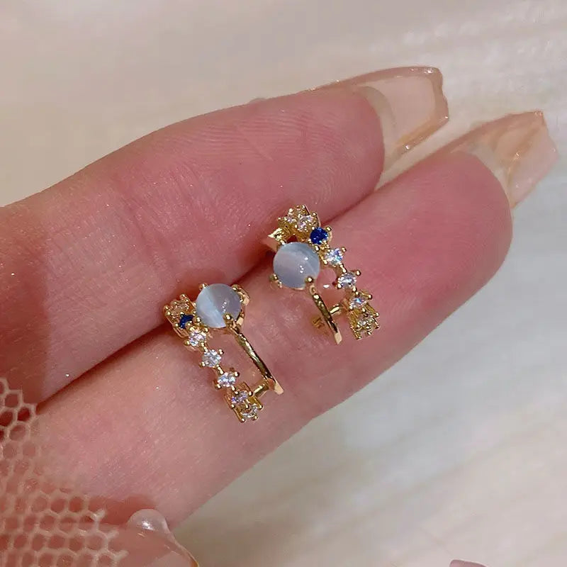 LATS 2022 New Trendy French Retro Opal Zircon Earrings for Women Gril Grace Stud Earring Fashion Elegant Jewelry Party Gift