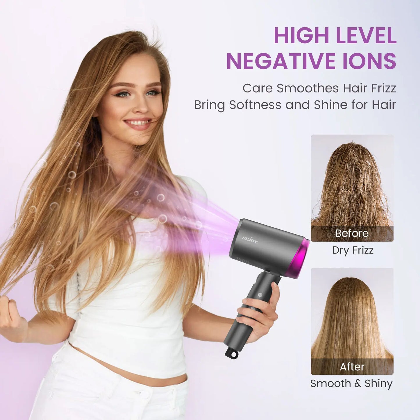 Sejoy Hair Dryer Professional Ionic Blow Hair Dryer With Negative Ion Temp Setting for Home  Infinity TEMP/Wind Speed Setting