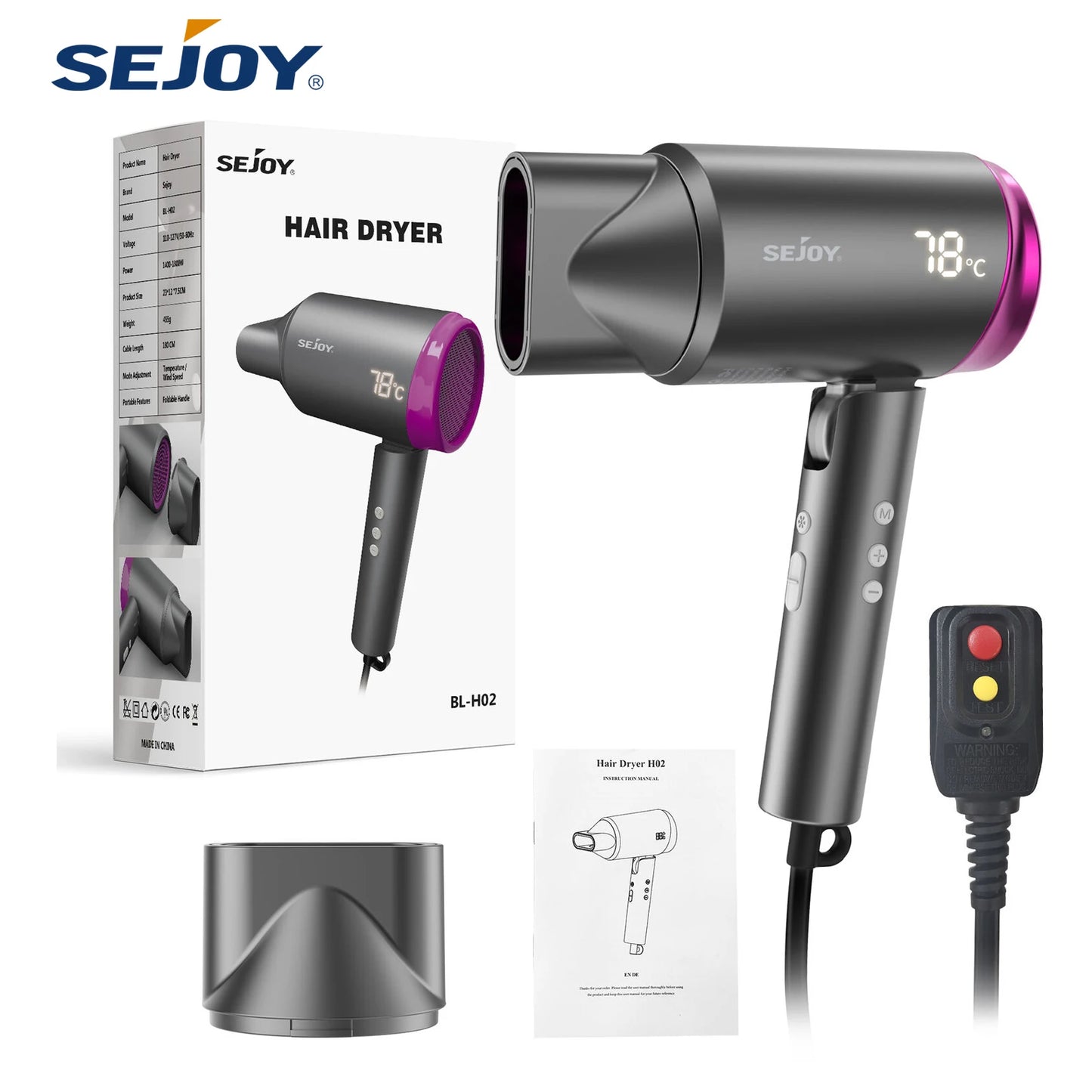 Sejoy Hair Dryer Professional Ionic Blow Hair Dryer With Negative Ion Temp Setting for Home  Infinity TEMP/Wind Speed Setting