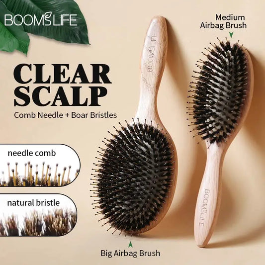 Boar Bristle Hair Brush Wood Combs for Women Scalp Massage Brush Detangling Hair Brush OAK Wood Hair Brush Barber Comb for Hair