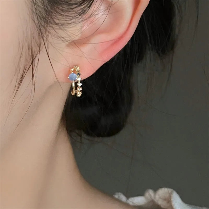 LATS 2022 New Trendy French Retro Opal Zircon Earrings for Women Gril Grace Stud Earring Fashion Elegant Jewelry Party Gift